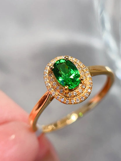 Ring 18K Gold 0.8ct Tsavorite Gemstones Diamonds Female Wedding