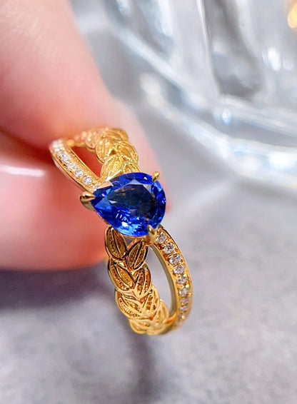 Ring 18K Gold 0.75ct Cornflower Blue Sapphire Diamonds Female's