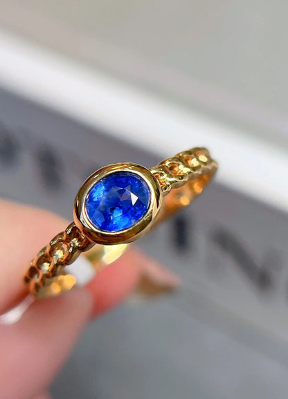 Ring 18K Gold 0.5ct Blue Sapphire Gemstone Diamonds Female's