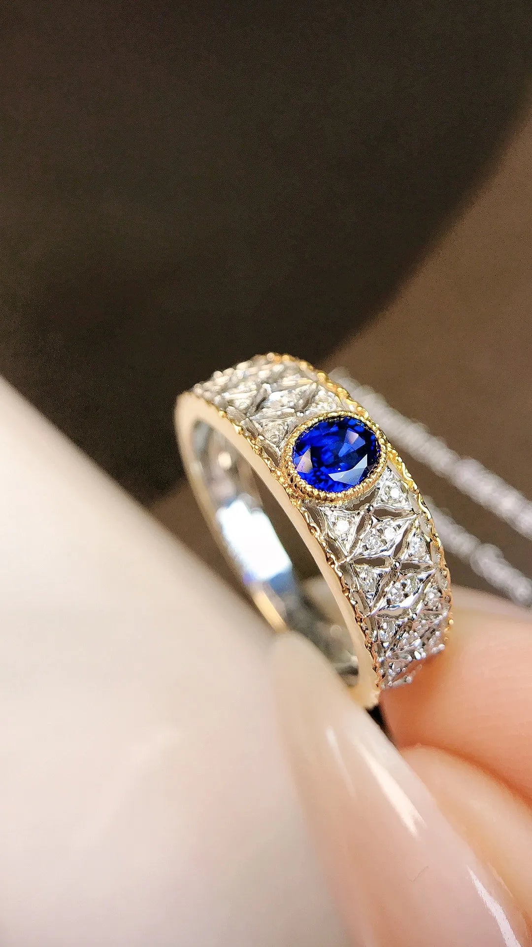 Ring 18K Gold 0.43ct Blue Sapphire Gemstone Diamonds Female Fine Jewelry