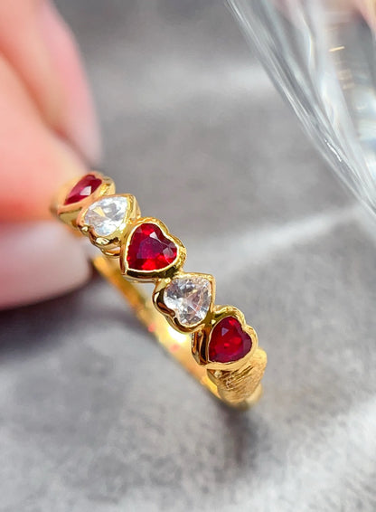 Ring 18K Gold 0.5ct Red Ruby Diamonds Female Anniversary Fine Jewelry