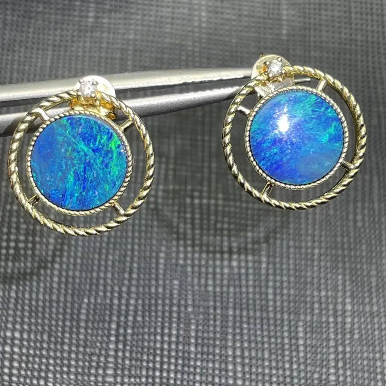 Earrings 18K Yellow Gold 3.6ct Australia Opal Gemstones Female's Gift