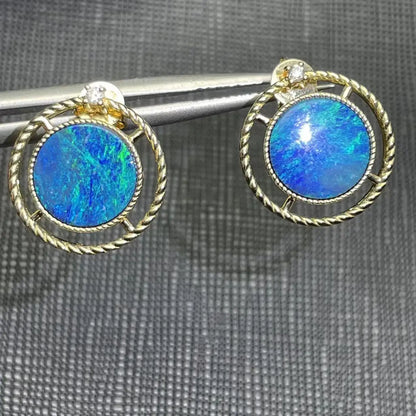 Earrings 18K Yellow Gold 3.6ct Australia Opal Gemstones Female's Gift