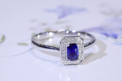 Ring 18K Gold 0.31ct Blue Sapphire Gemstones Diamonds Female