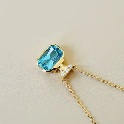 Necklace 18K Gold 0.75ct Blue Aquamarine Gemstone Pendant Female's