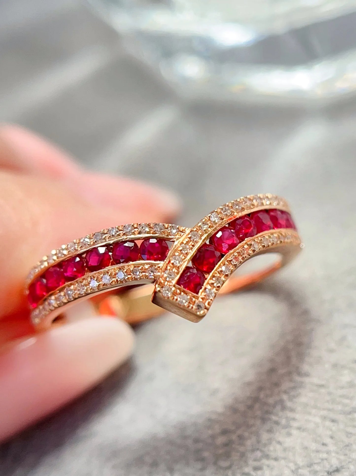 Ring 18K Gold 0.8ct Red Ruby Diamonds Anniversary Female Fine Jewelry