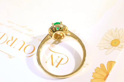 Ring 18K Gold 0.555ct Green Emerald Gemstones Male's