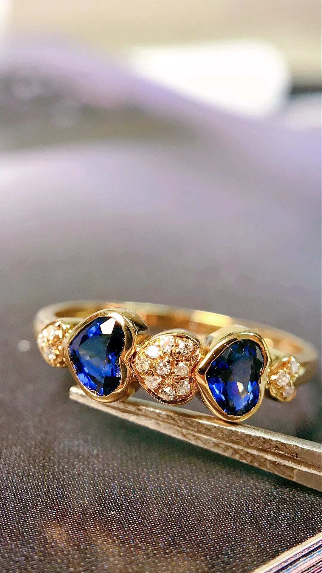 Ring 18K Gold 0.65ct Natural Blue Sapphire Gemstones Jewelry For Women