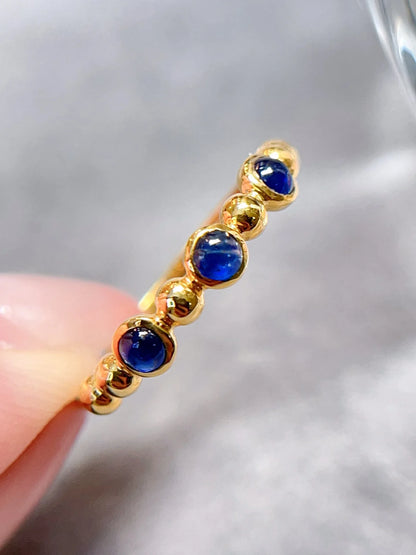 Ring 18K Gold 0.4ct Blue Sapphire Gemstones Diamonds Female Fine