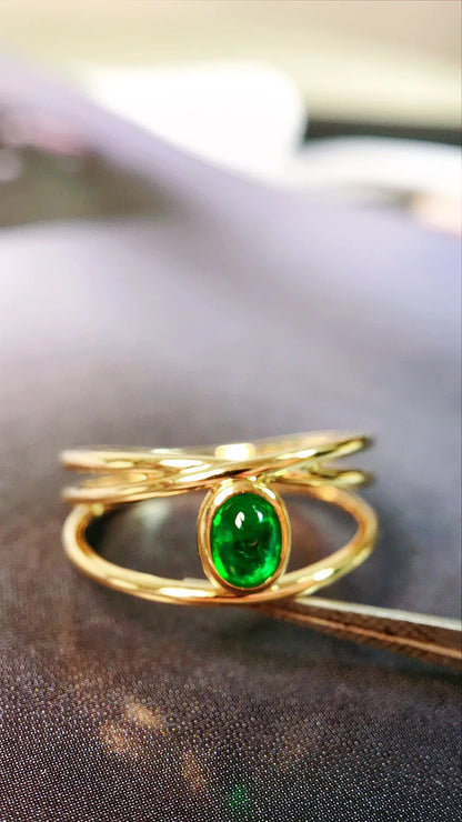 Ring 18K Gold 0.27ct Vivid Green Emerald Gemstones Men's Fine Jewelry