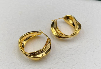 Earrings 18K Yellow Gold Chic Simple Stud Female's Fine Jewelry