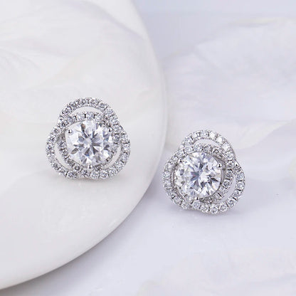 Earrings Pair 14K Gold 0.42CT D VS Round Cut Lab Diamond Lady Fine Jewelry