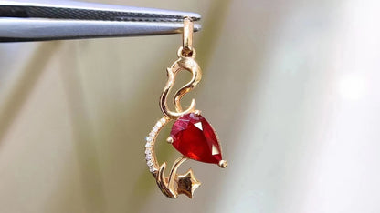 Pendant 18K Rose Gold 0.925ct Red Ruby Gemstones Necklace for Women