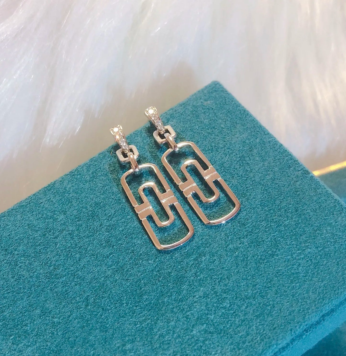 Earrings 18K White/Rose Gold White Diamonds Drop Female's Fine