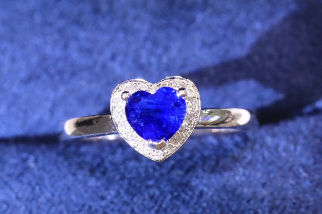 Ring 18K Gold 0.58ct Royal Blue Sapphire Diamonds Female's