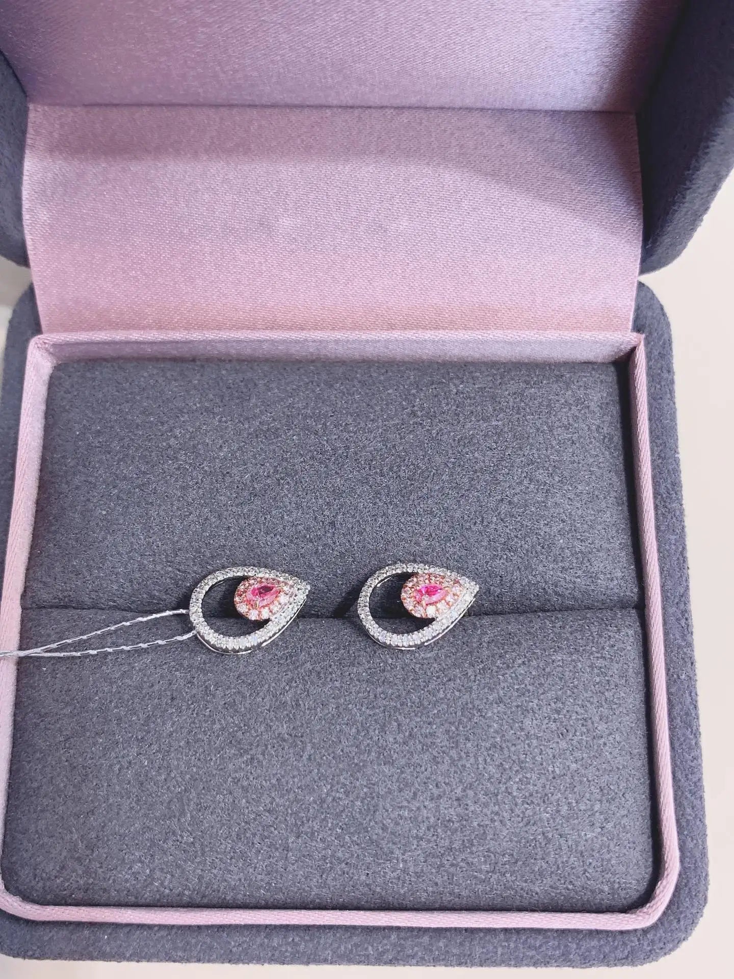 Earrings 18K White Gold 0.16ct Pink Diamonds Stud Female's Fine