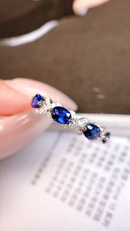 Ring 18K Gold 1.29ct Blue Sapphire Gemstones Diamonds Female Fine Jewelry