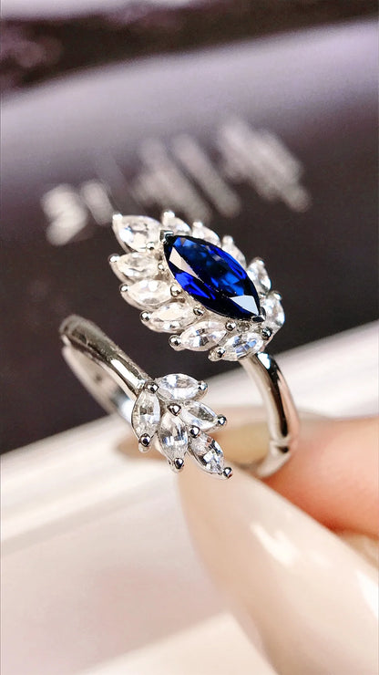 Ring 18K Gold 0.62ct Blue Sapphire Gemstone Diamonds Female Fine