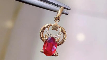 Pendant 18K Rose Gold 0.955ct Red Ruby Gemstones Necklace for Women