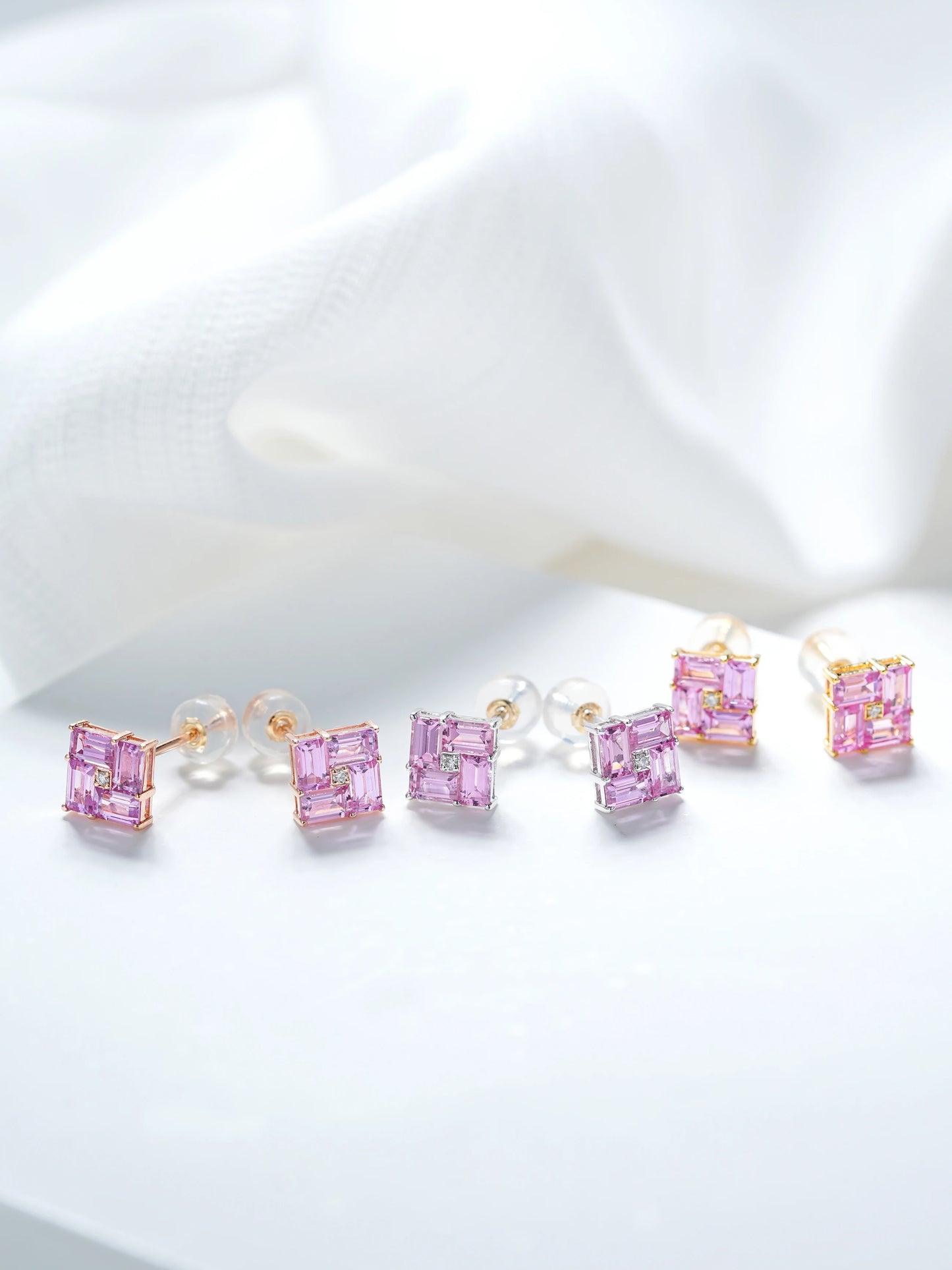 Earrings 18K Gold 1.55ct Pink Sapphire Diamonds Drop Female's Fine