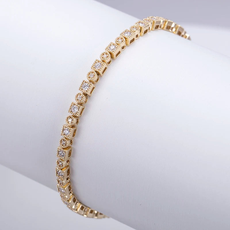 Bracelet 9K Gold 17CM Length Lab Diamond Round Shape Tennis Chain