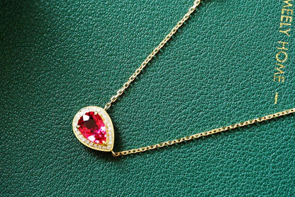 Necklace 18K Gold 1.3ct Red Tourmaline Pendants Female's