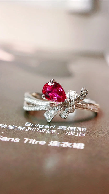 Ring 18K Gold 0.39ct Natural Red Ruby Gemstones Pure  Jewelry For Women