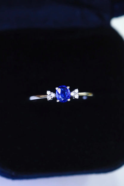 Ring 18K Gold 0.26ct Royal Blue Sapphire Gemstones Diamonds Female's