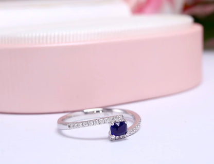 Ring 18K Gold 0.38ct Blue Sapphire Gemstones Diamonds Female