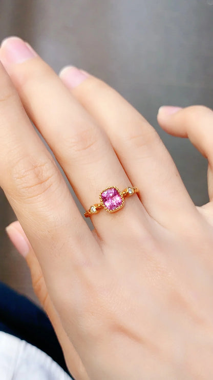 Ring 18K Gold 0.98ct Pink Sapphire Gemstone Diamonds Female