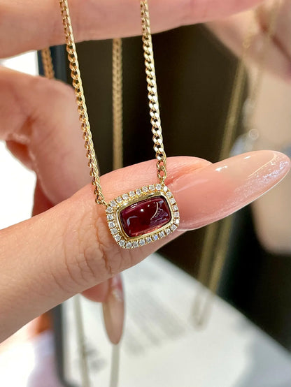 Necklace 18K Gold 1.2ct Red Tourmaline Pendant Female's