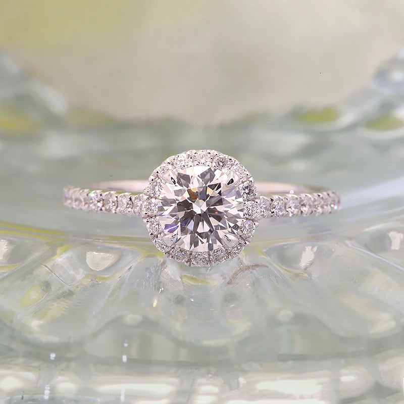 Ring 14K Gold 1ct Lab Diamond Halo Engagement Female's