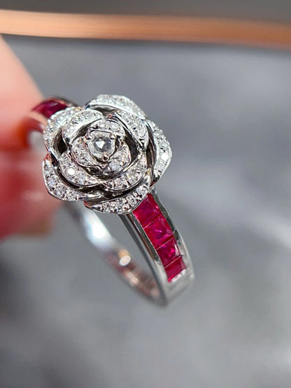 Ring 18K Gold 0.8ct Red Ruby Diamonds Anniversary Female's