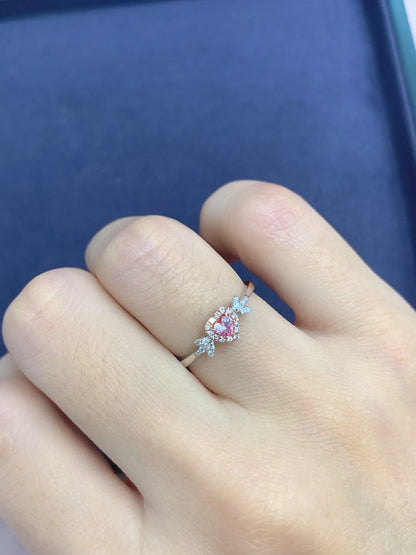 Ring 18K Gold Pink 0.15ct Pink Diamond Solid Female's