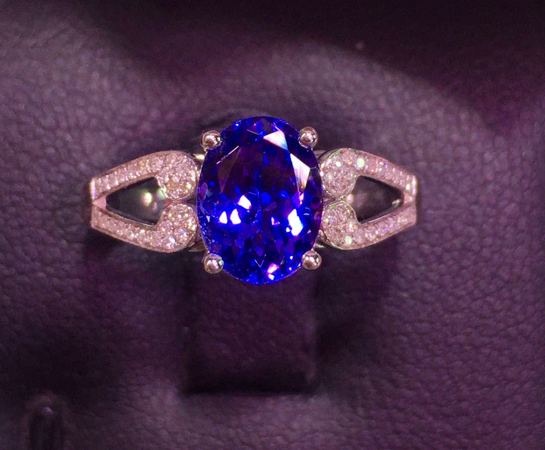 Ring 18K Gold 1.9ct Tanzanite Diamonds Female Anniversary Gift