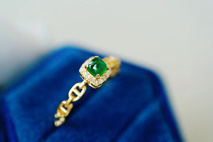 Ring 18K Gold 0.35ct Green Emerald Gemstones Male's