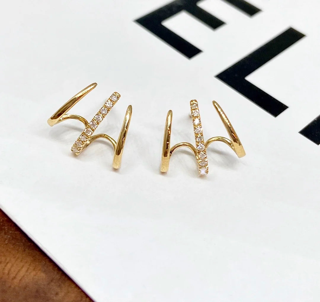 Earrings 18K Gold Chic Simple Diamonds Stud Female's Fine Gift