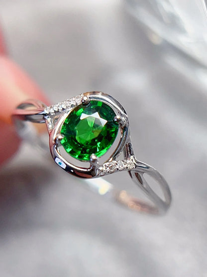 Ring 18K White Gold 0.6ct Tsavorite Gemstones Diamonds Female Wedding