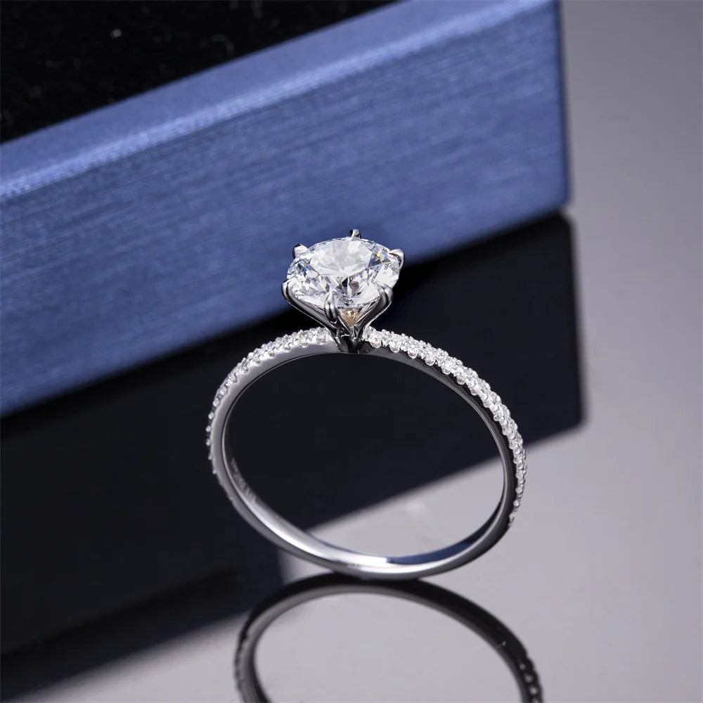 Ring 18K White Gold Lab Diamond 1.1CT D VVS2 Lady Fine Jewelry Girl Gift