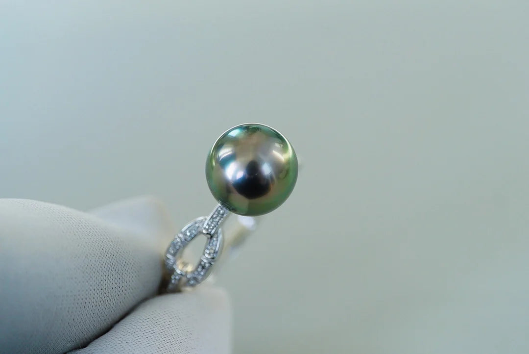 Ring 18K Gold Tahitian Pearl Gemstones Male's Fine Jewelry