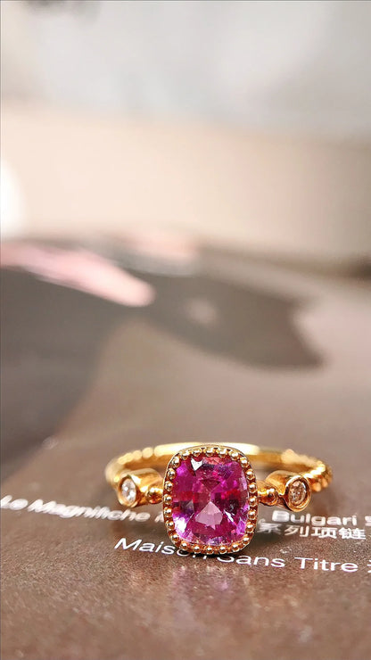 Ring 18K Gold 0.98ct Pink Sapphire Gemstones Diamonds Female Fine