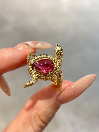 Ring 18K Gold 1.6ct Red Tourmaline Gemstones Diamonds Female Fine