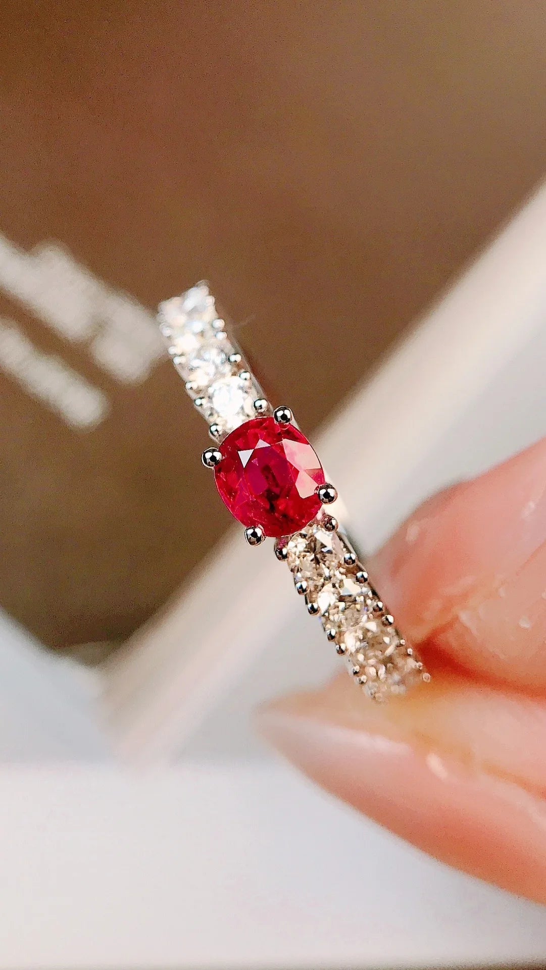 Ring 18K Gold 0.46ct Red Ruby Diamonds Female's Anniversary