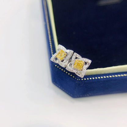 Earrings 18K Gold 0.34ct Yellow Diamonds Drop Female Fine Jewelry