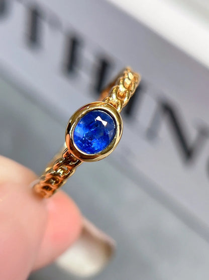 Ring 18K Gold 0.5ct Blue Sapphire Gemstone Diamonds Female's