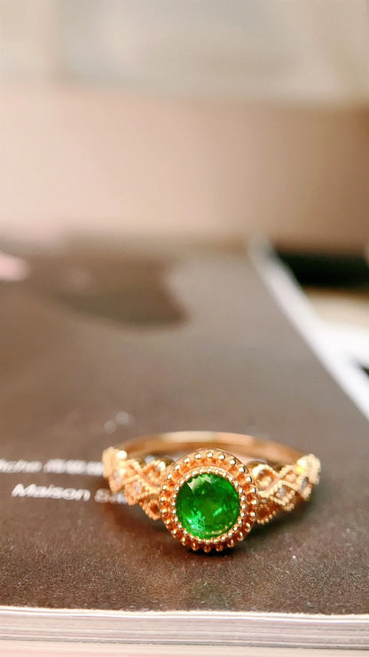 Ring 18K Gold 0.45ct Green Emerald Gemstones Diamonds Female's