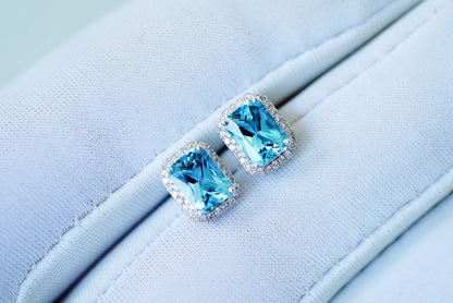 Earrings 18K White Gold 1.3ct Aquamarine Diamonds Gemstones Female's