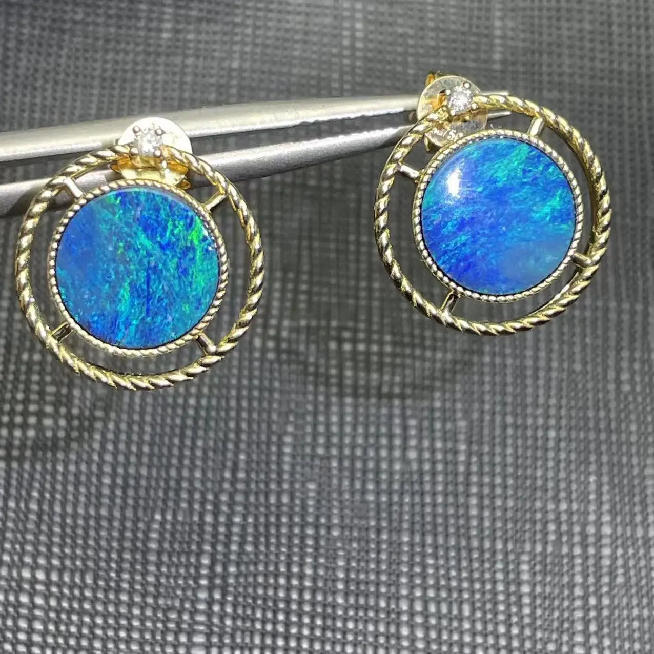 Earrings 18K Yellow Gold 3.6ct Australia Opal Gemstones Female's Gift