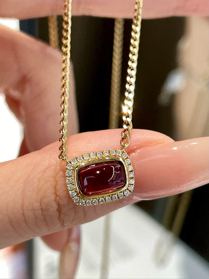 Necklace 18K Gold 1.2ct Red Tourmaline Pendant Female's