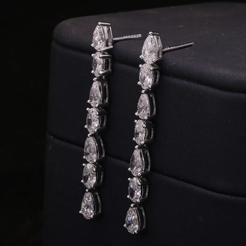 Earrings 14K White Gold 1.32ct DEF VS-VVS Oval/Pear Lab Diamond Drop Female's